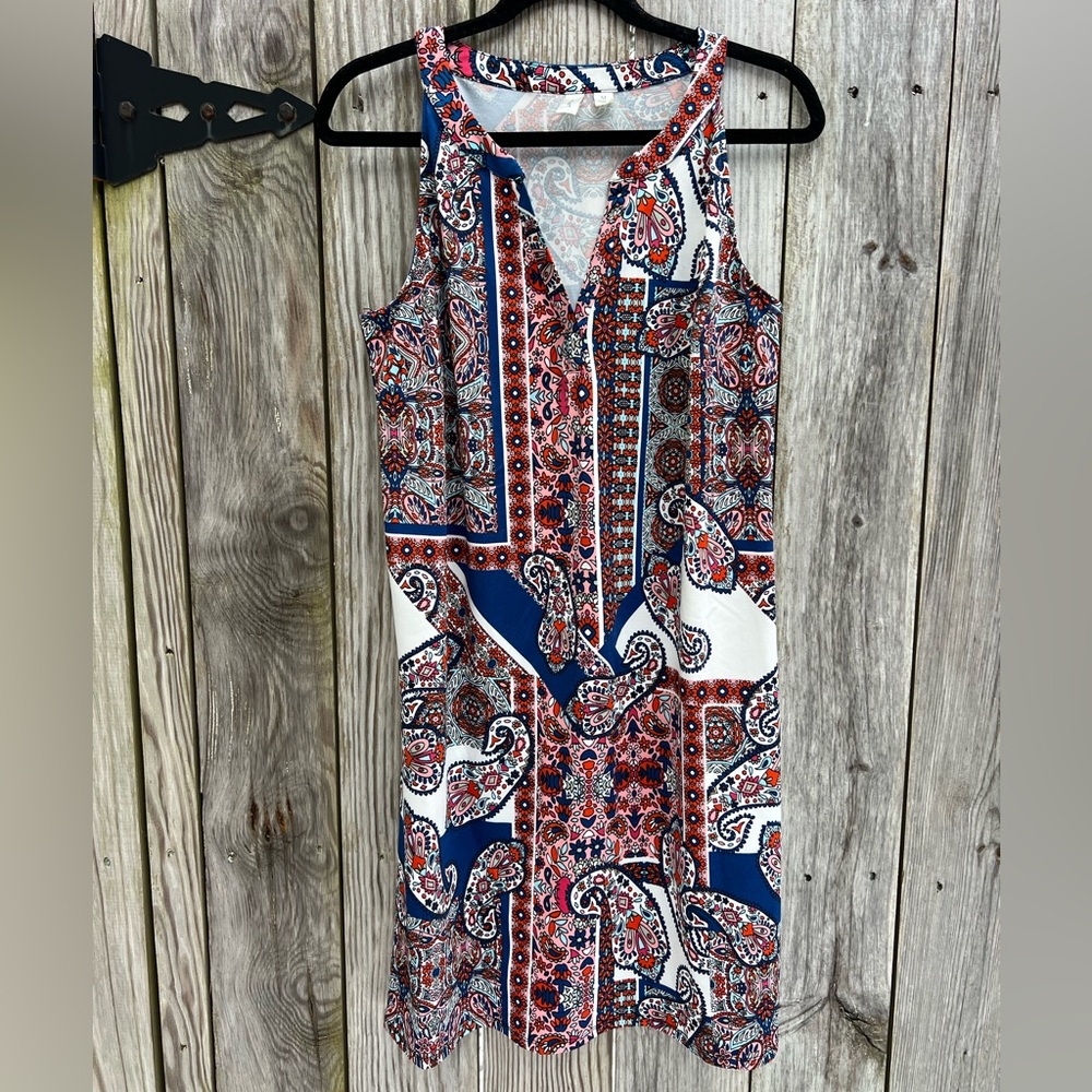 TACERA Red White Blue Sleeveless Shift Fun Print Dress Women’s Medium - Picture 1 of 7